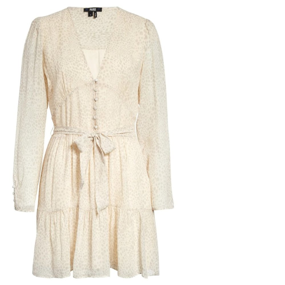 PAIGE Truett Tie Waist Ruffle Long Sleeve Silk Dress,  Small